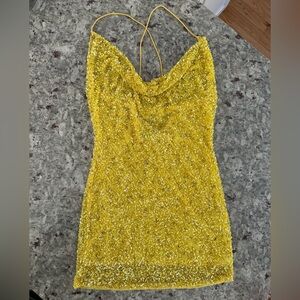 Retrofete Yellow Sequin Halter Dress XS